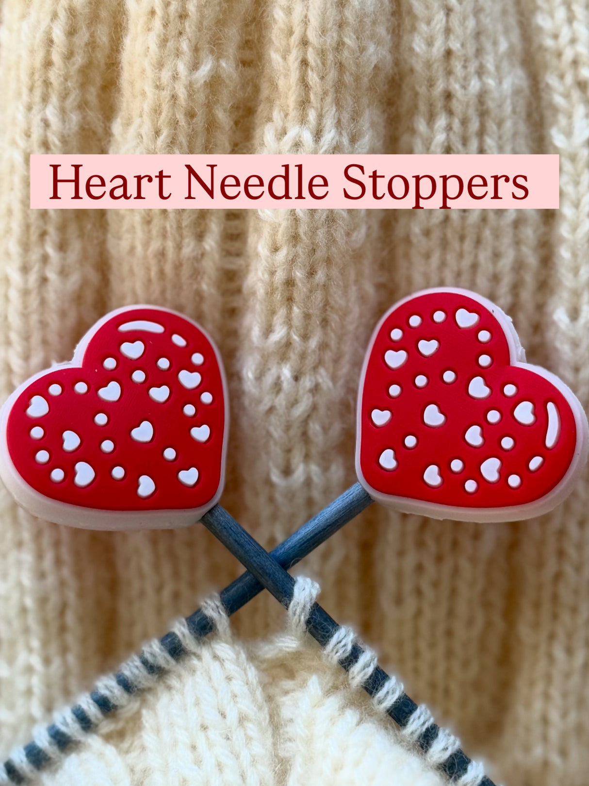 Red/White Heart Needle Stoppers