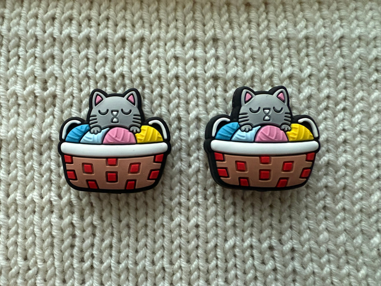 Cat in Yarn Basket Needle Stoppers